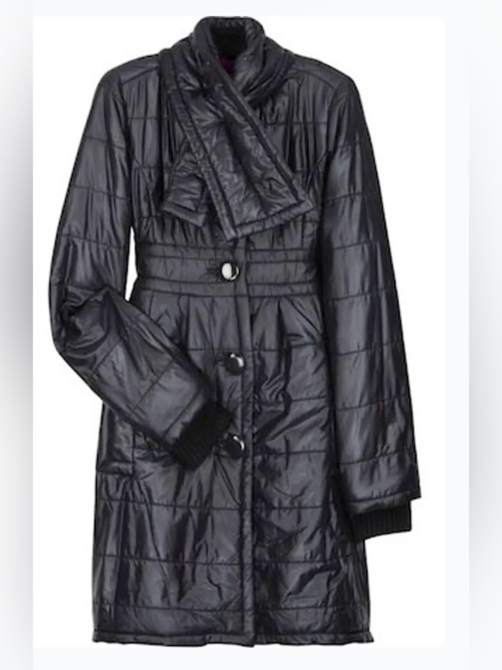 Marc Jacobs Navy Quilted Puffer Coat with Scarf Detail and fuscia interior